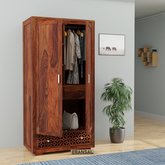 Monstro Solid Sheesham Wood Double Door Wardrobe With Drawers (Natural Finish)